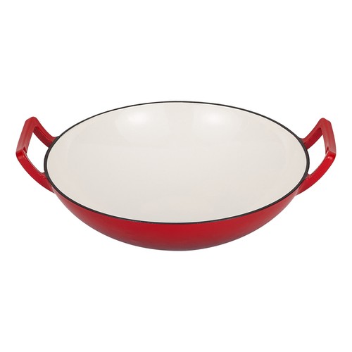 Enamel cast iron wok pan - cast, dual